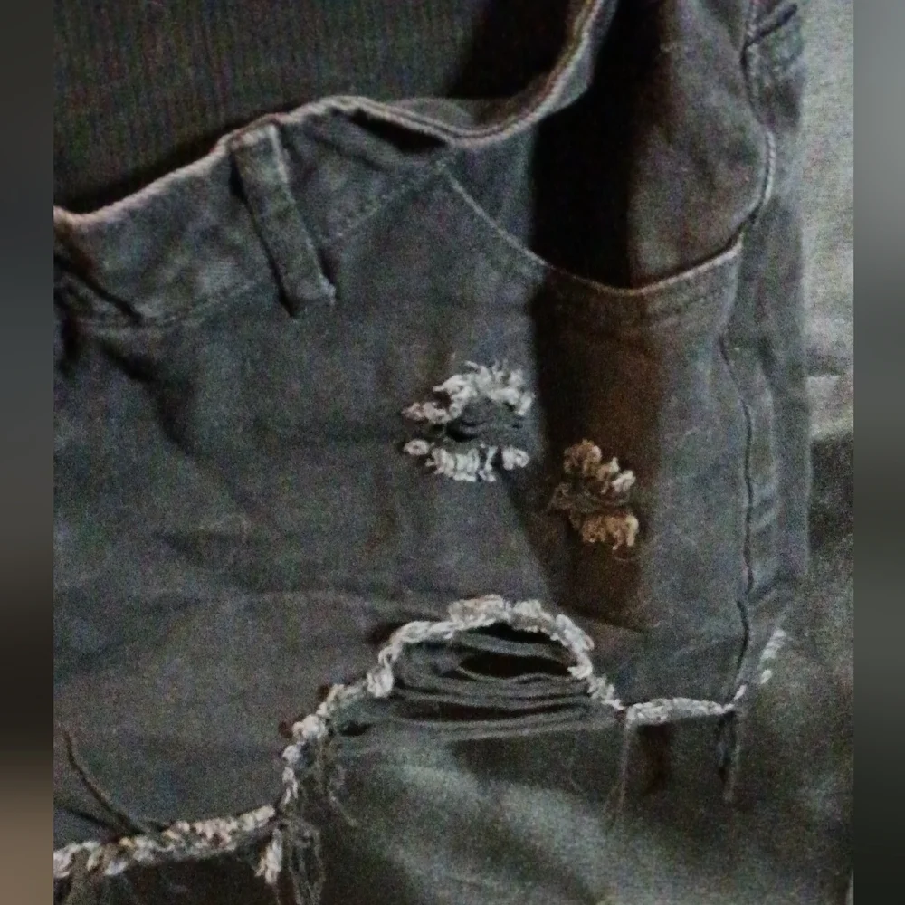 Black Distressed Maternity Denim Shorts | Over-Belly Panel | Stretch | Casual - Picture 3 of 9